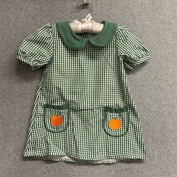 Abby & Evie Other - Abby & Evie Green Gingham Pumpkin Embroidered Fall Dress Toddler Girl's 2T NWT